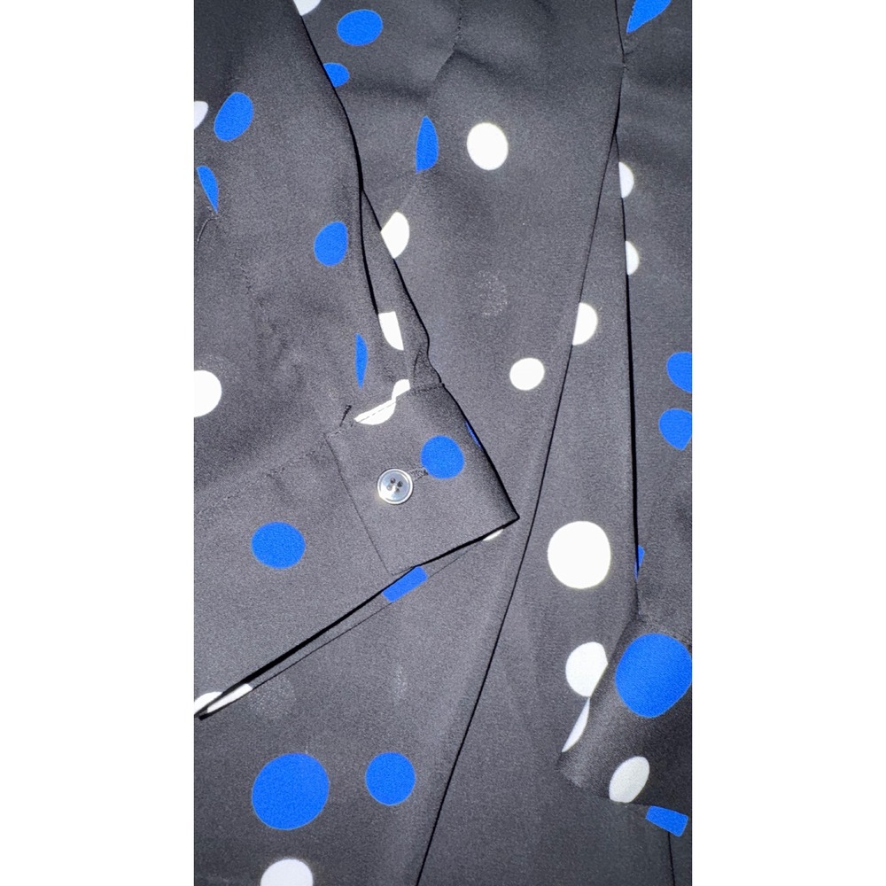 Talbots‎ Woman Petites XP Polka Dot V-Neck Blouse Black Blue White Long Sleeve - Picture 4 of 7